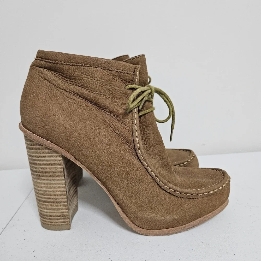 Dolce Vita Booties Women 8 Brown Leather Lace Up Moc‎ Toe Block Heel Hippie Boho